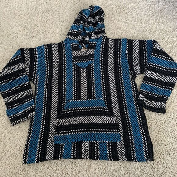 Earth Ragz Hoodie Mens Medium Drug Rug Colorful Baja Surf Pullover Boho Knit - Picture 6 of 6